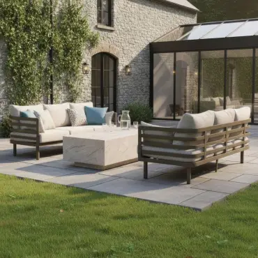 Metro Aluminium 2 X 3 Seat Sofa Stone Coffee Table Set