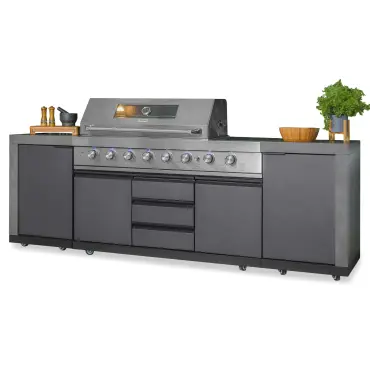 Ember Linear with 6 Burner Gas Grill & Storage Cabinets