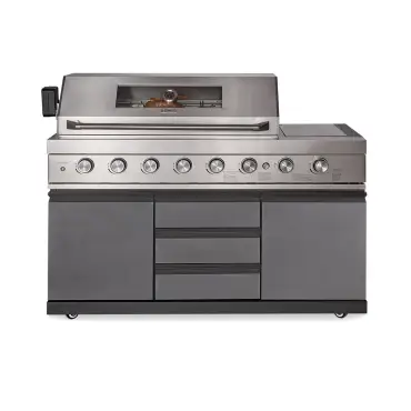 Ember Linear with 6 Burner Gas Grill & Storage Cabinets