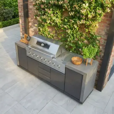 Ember Linear with 6 Burner Gas Grill & Storage Cabinets