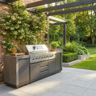 Ember Linear with 6 Burner Gas Grill & Storage Cabinets