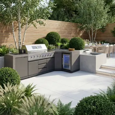 Ember Corner - 6 Burner Gas Grill - Single Fridge & Sink