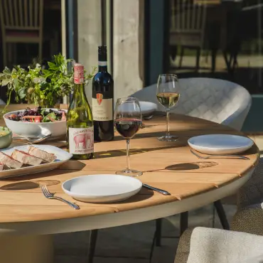 Ambition 6 Seat Round Sicily Teak Dining Set