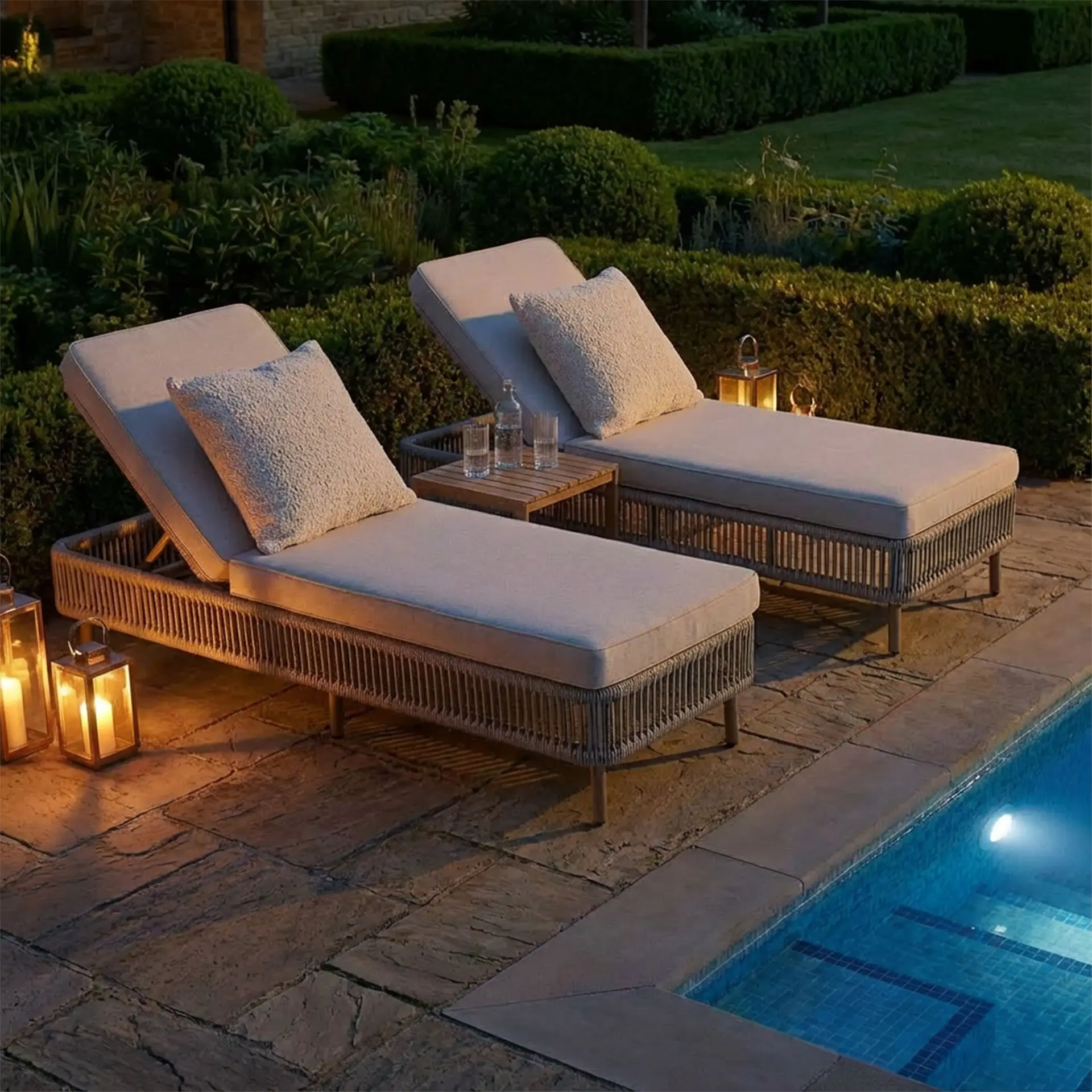 Havana Rope Weave Sunlounger Set & Side Table