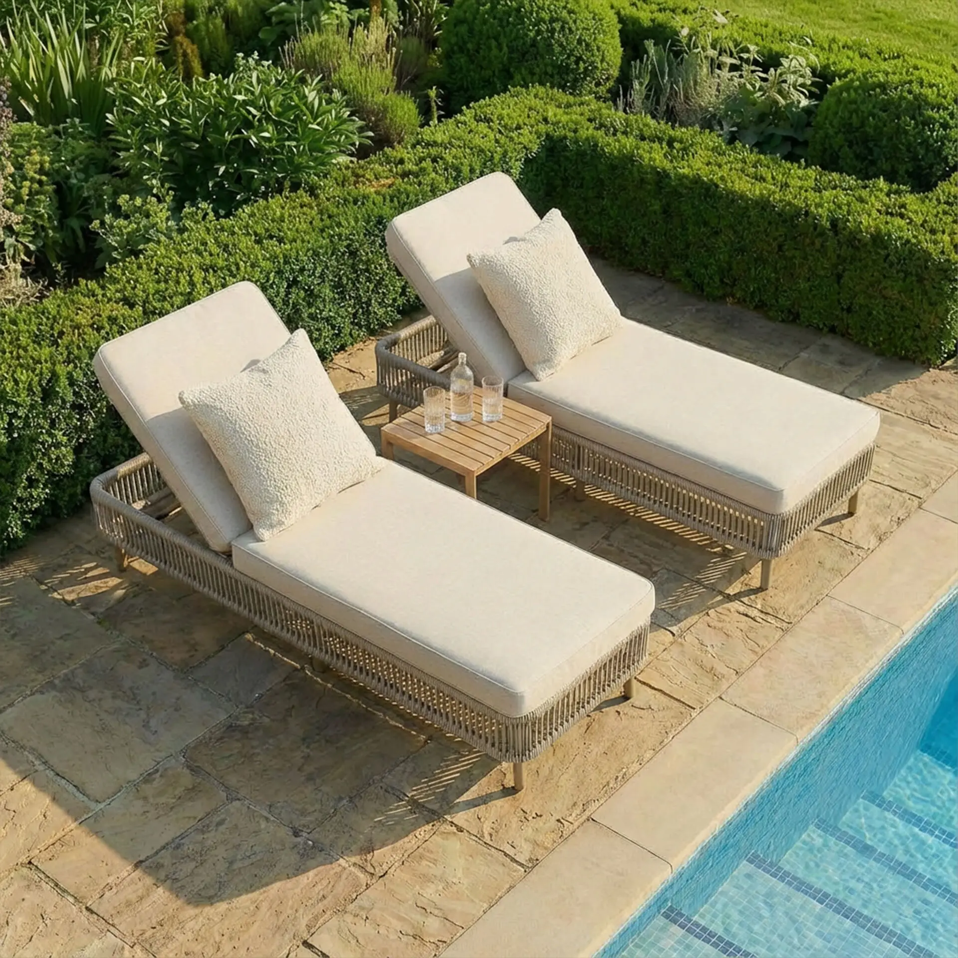 Havana Rope Weave Sunlounger Set & Side Table
