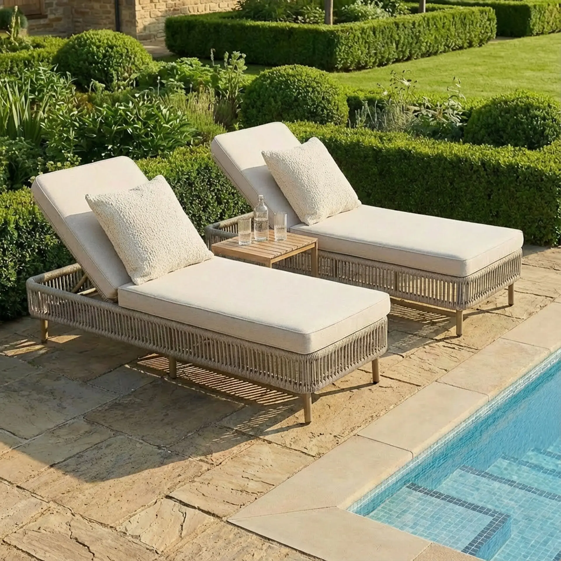 Havana Rope Weave Sunlounger Set & Side Table