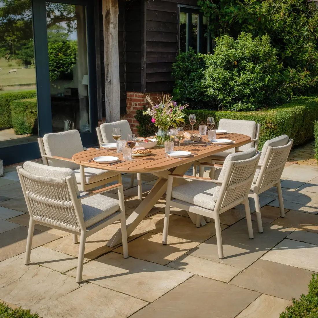 Sicily Rope Weave 6 Seat Rectangular Dining Set