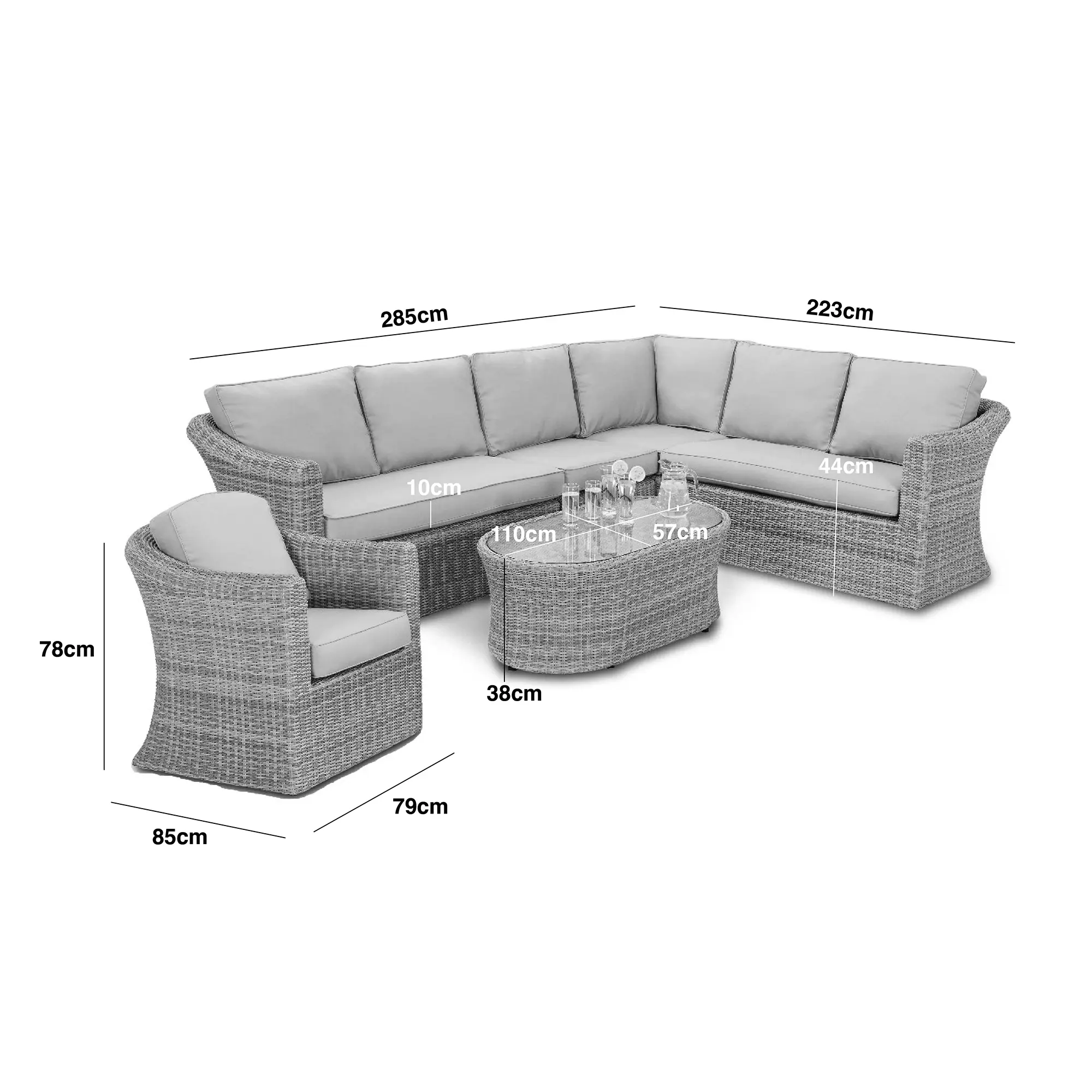 Oxford Large Rattan Corner Sofa Set with Armchair