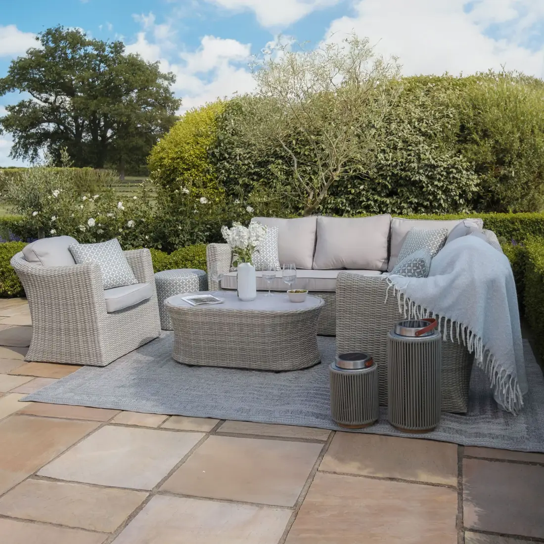 Oxford Small Rattan Corner Sofa Set With Armchair