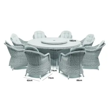 OXFORD 8 SEAT ROUND DINING SET WITH ROUNDED CHAIRS