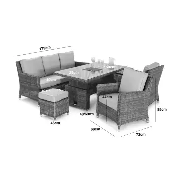 Winchester Sofa Dining Set with Ice Bucket and Rising Table