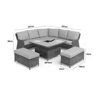 WINCHESTER RATTAN SQUARE CORNER BENCH SET WITH RISING TABLE