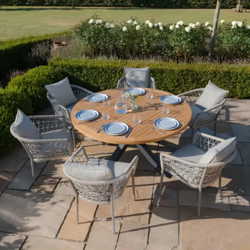Monaco 6 Seat Jakarta Teak Round Dining Set Monaco 6 Seat Jakarta Teak Round Dining Set