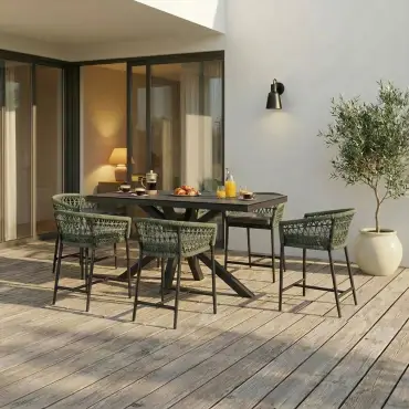 Monaco Rope Weave 6 Seat Rectangular Bar Set