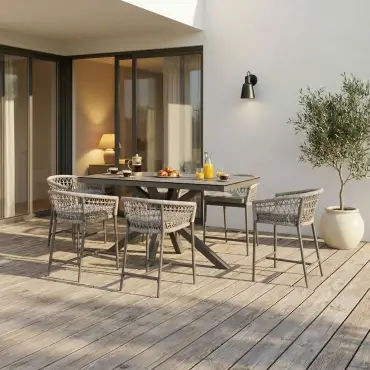 Monaco Rope Weave 6 Seat Rectangular Bar Set