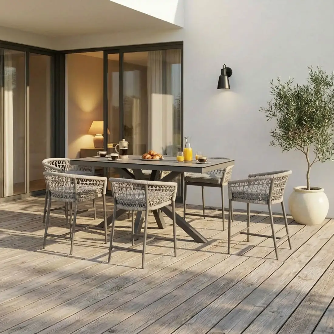 Monaco Rope Weave 6 Seat Rectangular Bar Set