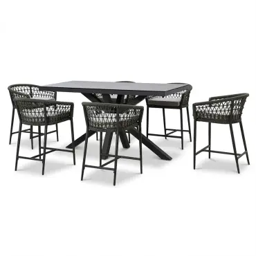 Monaco Rope Weave 6 Seat Rectangular Bar Set
