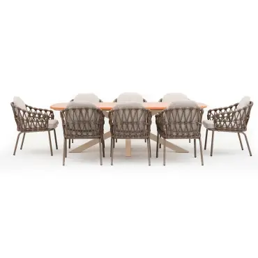 Sicily Open Rope Weave 8 Seat Rectangular Dining Set