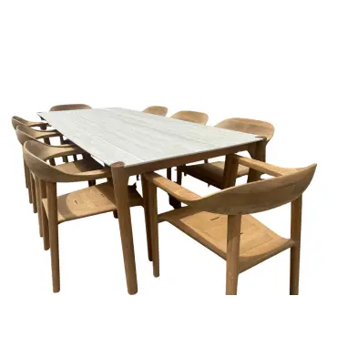 Veluta Curve Dining Set 2.4m - Certified Teak