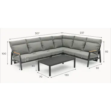 Isaac Aluminium Wood Large Corner Sofa Lounging Set