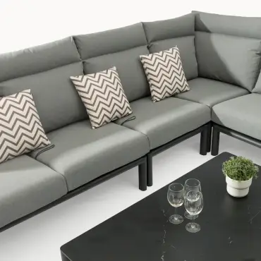 Isaac Aluminium Wood Large Corner Sofa Lounging Set