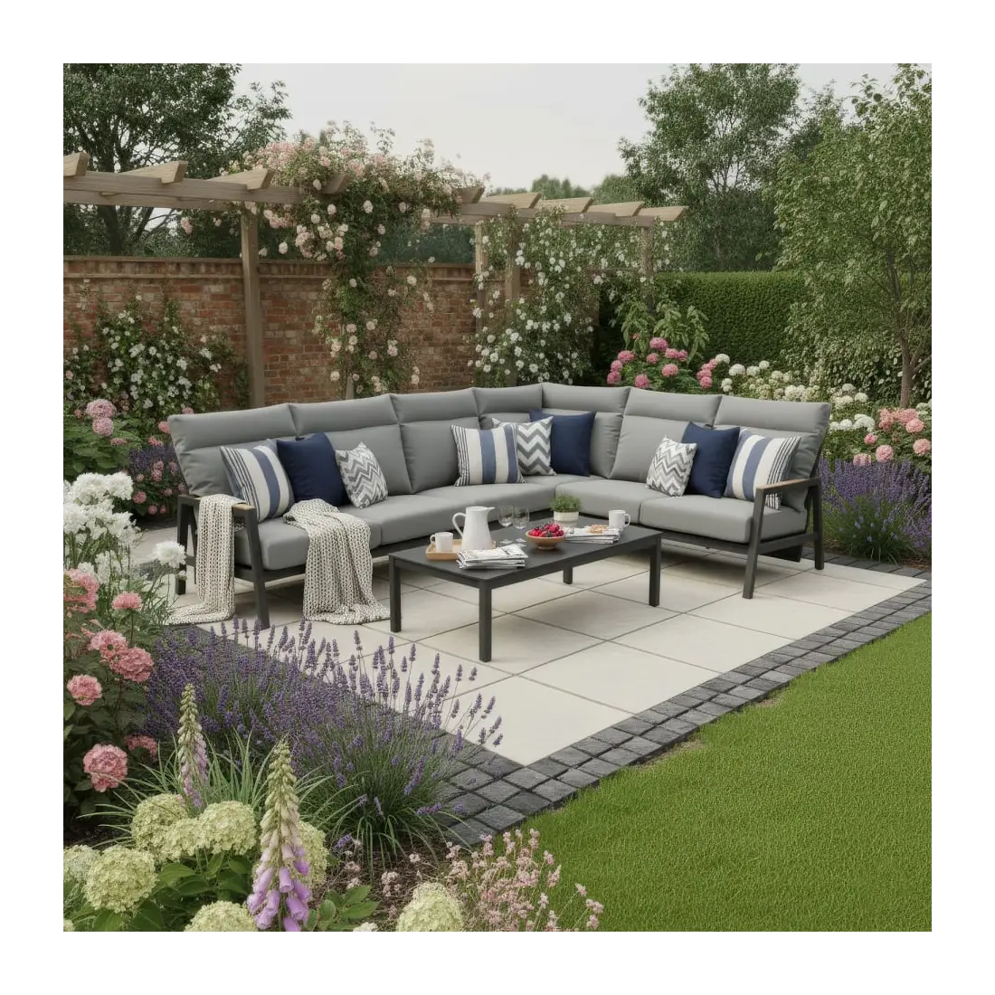 Isaac Aluminium Wood Large Corner Sofa Lounging Set