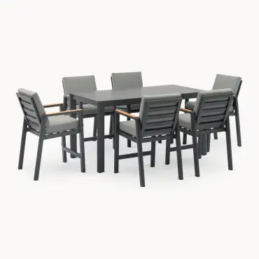 Isaac 6 Seat Aluminium Wood High Dining Set