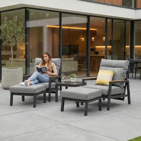Isaac Aluminium Wood 5 Piece Lounging Set