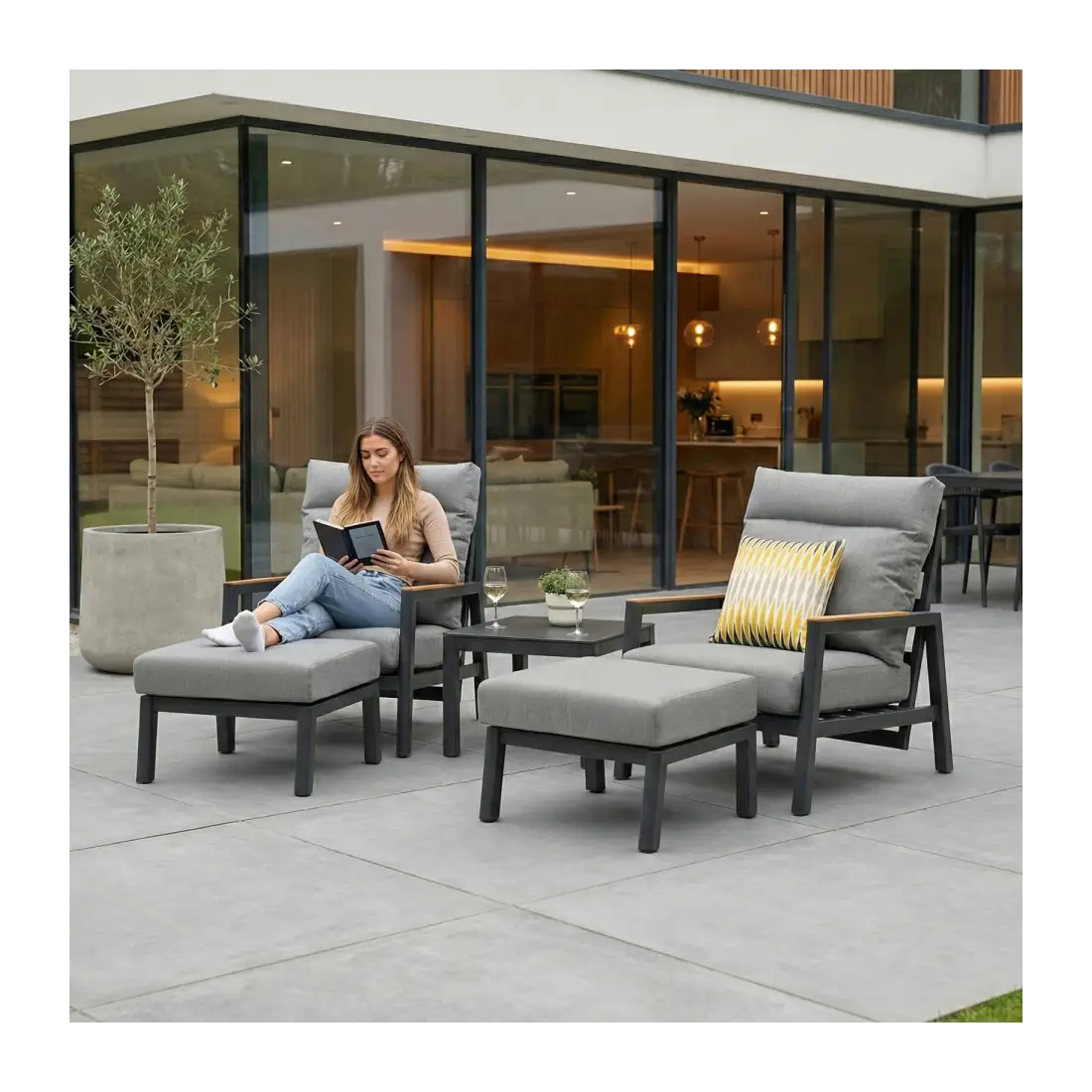 Isaac Aluminium Wood 5 Piece Lounging Set