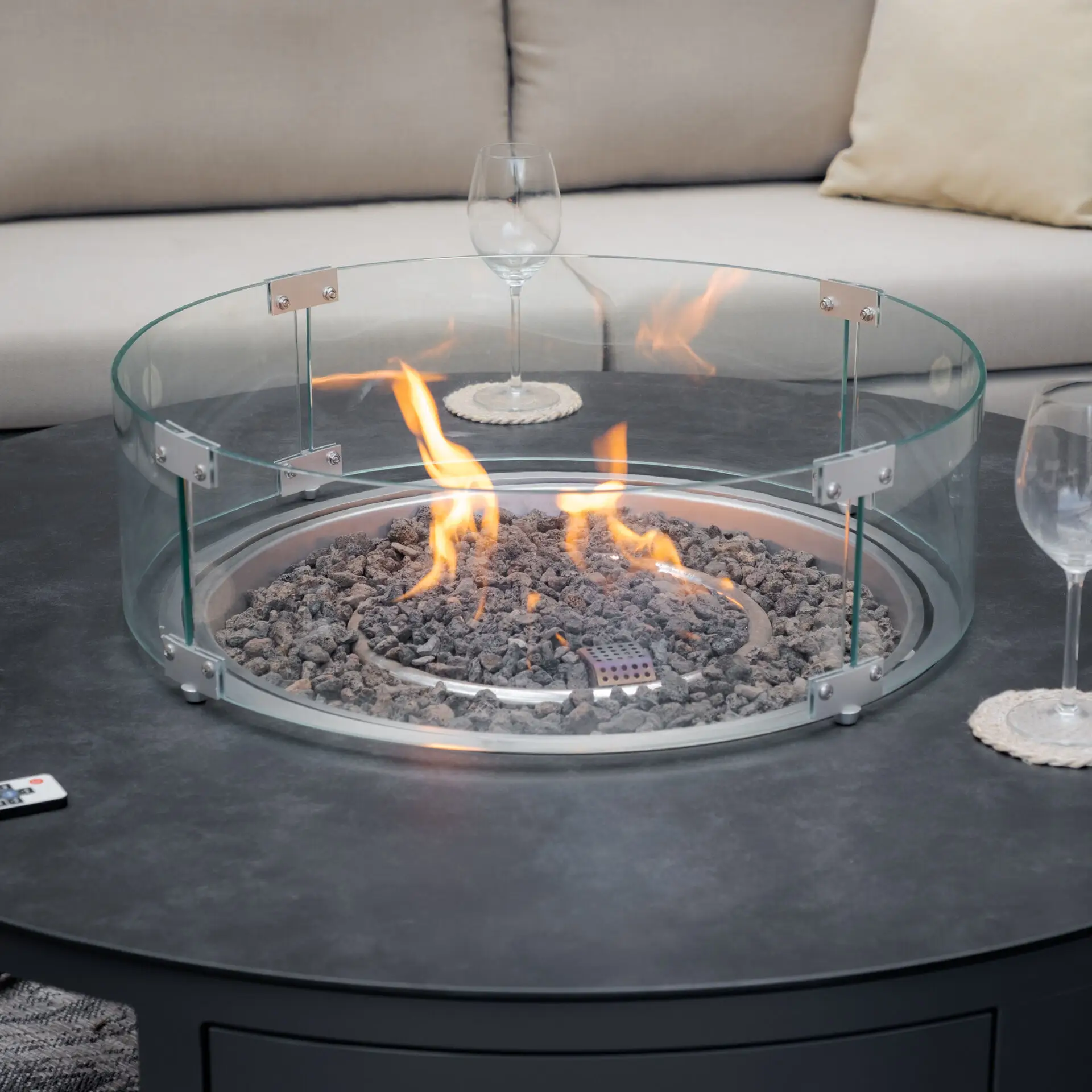 Fabric Ethos Grande Corner Sofa Set - Round Fire Pit Table