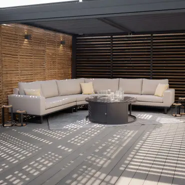 Fabric Ethos Grande Corner Sofa Set - Round Fire Pit Table