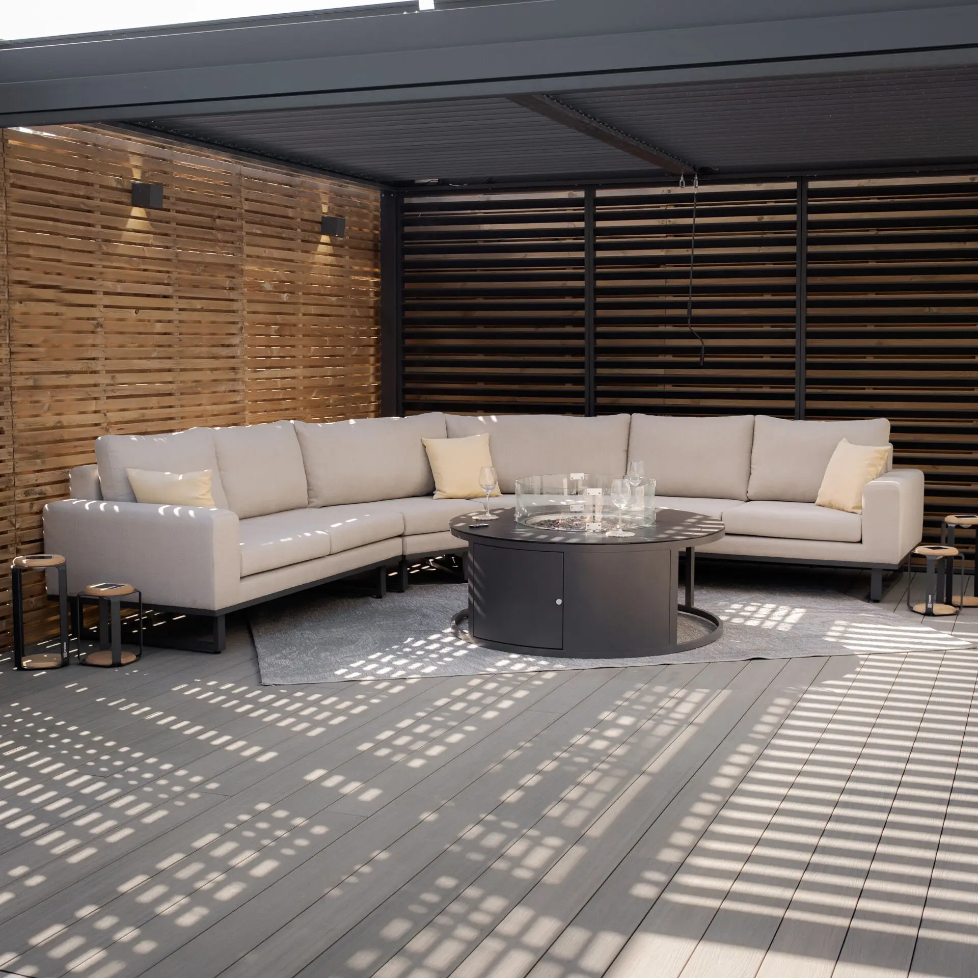Fabric Ethos Grande Corner Sofa Set - Round Fire Pit Table