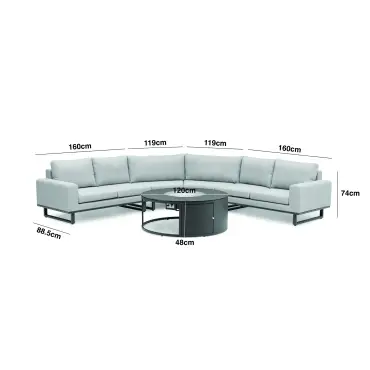 Fabric Ethos Grande Corner Sofa Set - Round Fire Pit Table