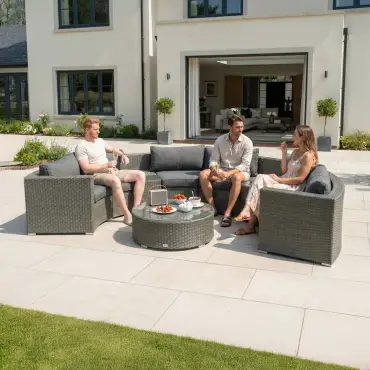 Heritage Kensington Rattan Curved Sofa Set - Ice Buckets & Round Coffee Table