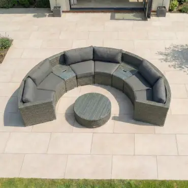 Heritage Kensington Rattan Curved Sofa Set - Ice Buckets & Round Coffee Table