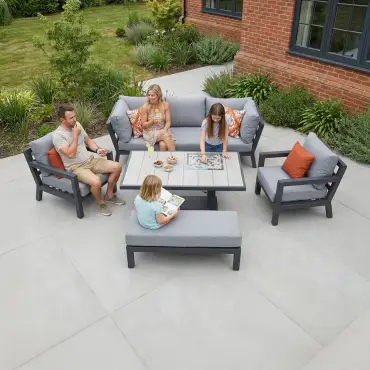 Emerson 3 Seater Aluminium Dining Set - 2 Armchairs & Bench - Adjustable Rising Table