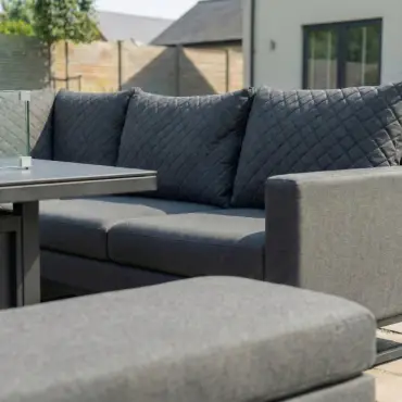 Eclipse Deluxe Corner Fabric Aluminium Dining Set - 2 Benches & Gas Fire Pit Table