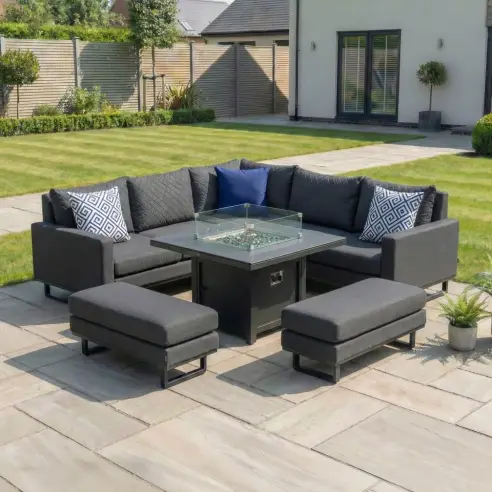 Eclipse Deluxe Corner Fabric Dining Set & 2 Benches - Gas Fire Pit Table Eclipse Deluxe Corner Fabric Dining Set & 2 Benches - Gas Fire Pit Table