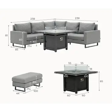 Eclipse Deluxe Corner Fabric Dining Set & 2 Benches - Gas Fire Pit Table