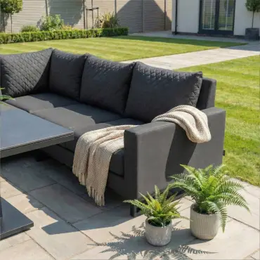 Eclipse Deluxe Corner Fabric Aluminium Dining Set & 2 Benches - Adjustable Rising Table