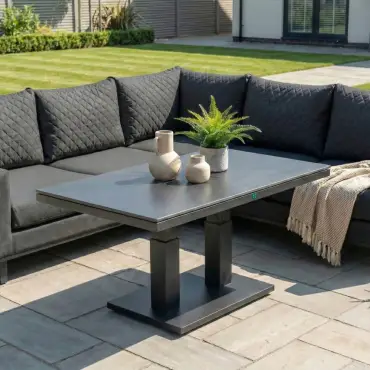 Eclipse Deluxe Corner Fabric Aluminium Dining Set & 2 Benches - Adjustable Rising Table