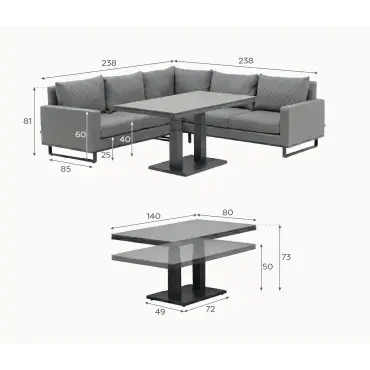 Eclipse Deluxe Corner Fabric Aluminium Dining Set - Adjustable Rising Table