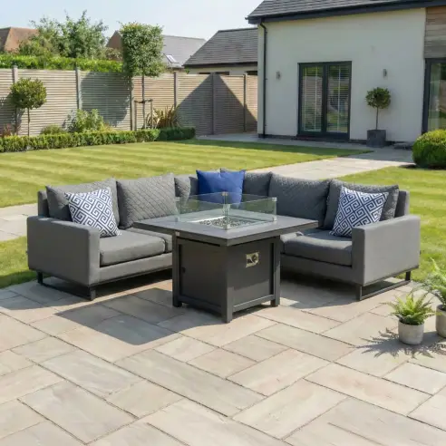 Eclipse Deluxe Corner Fabric Aluminium Dining Set - Gas Fire Pit Table