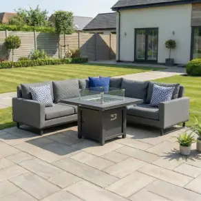 Eclipse Deluxe Corner Fabric Aluminium Dining Set - Gas Fire Pit Table