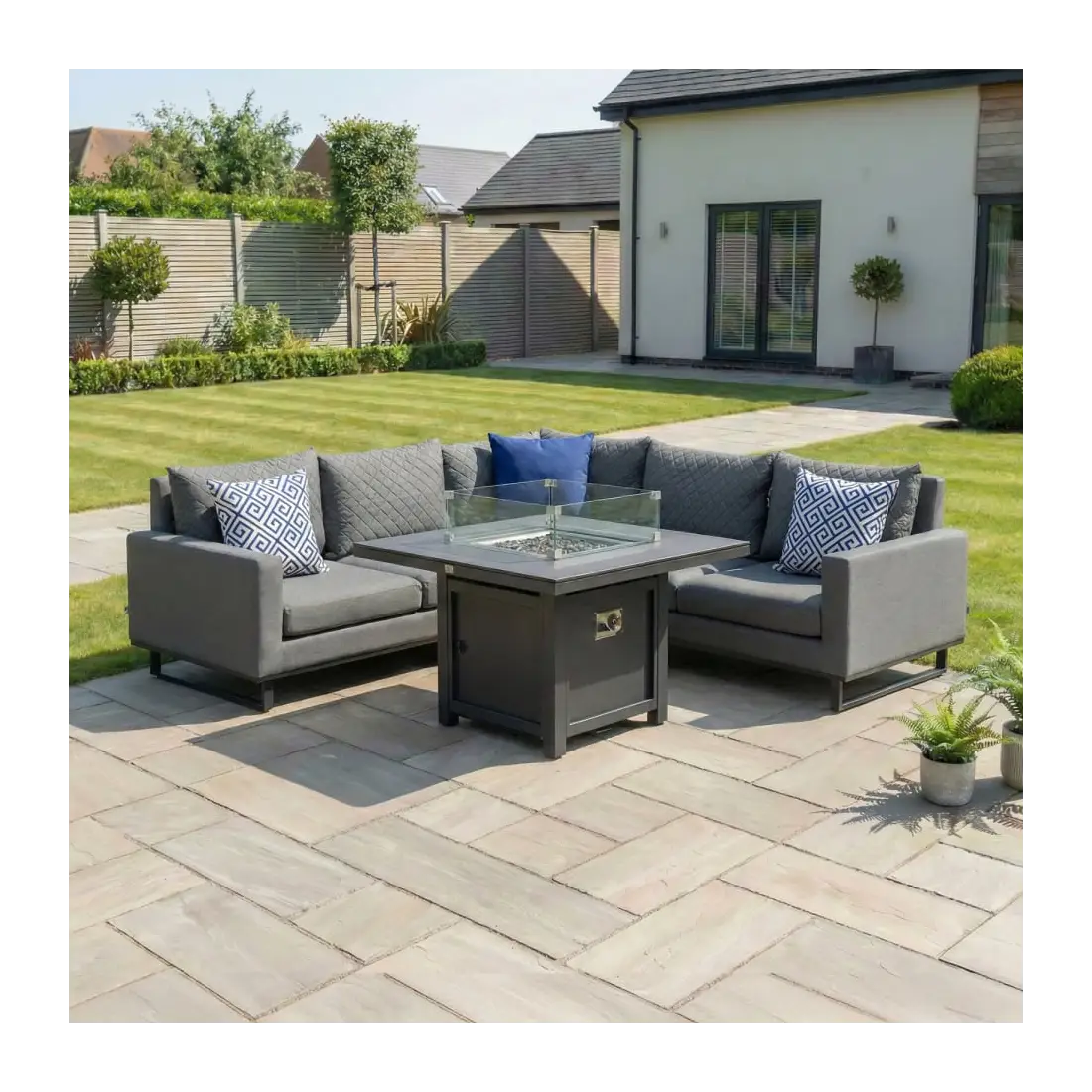 Eclipse Deluxe Corner Fabric Aluminium Dining Set - Gas Fire Pit Table