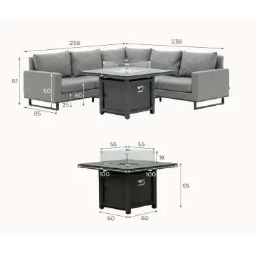Eclipse Deluxe Corner Fabric Aluminium Dining Set - Gas Fire Pit Table