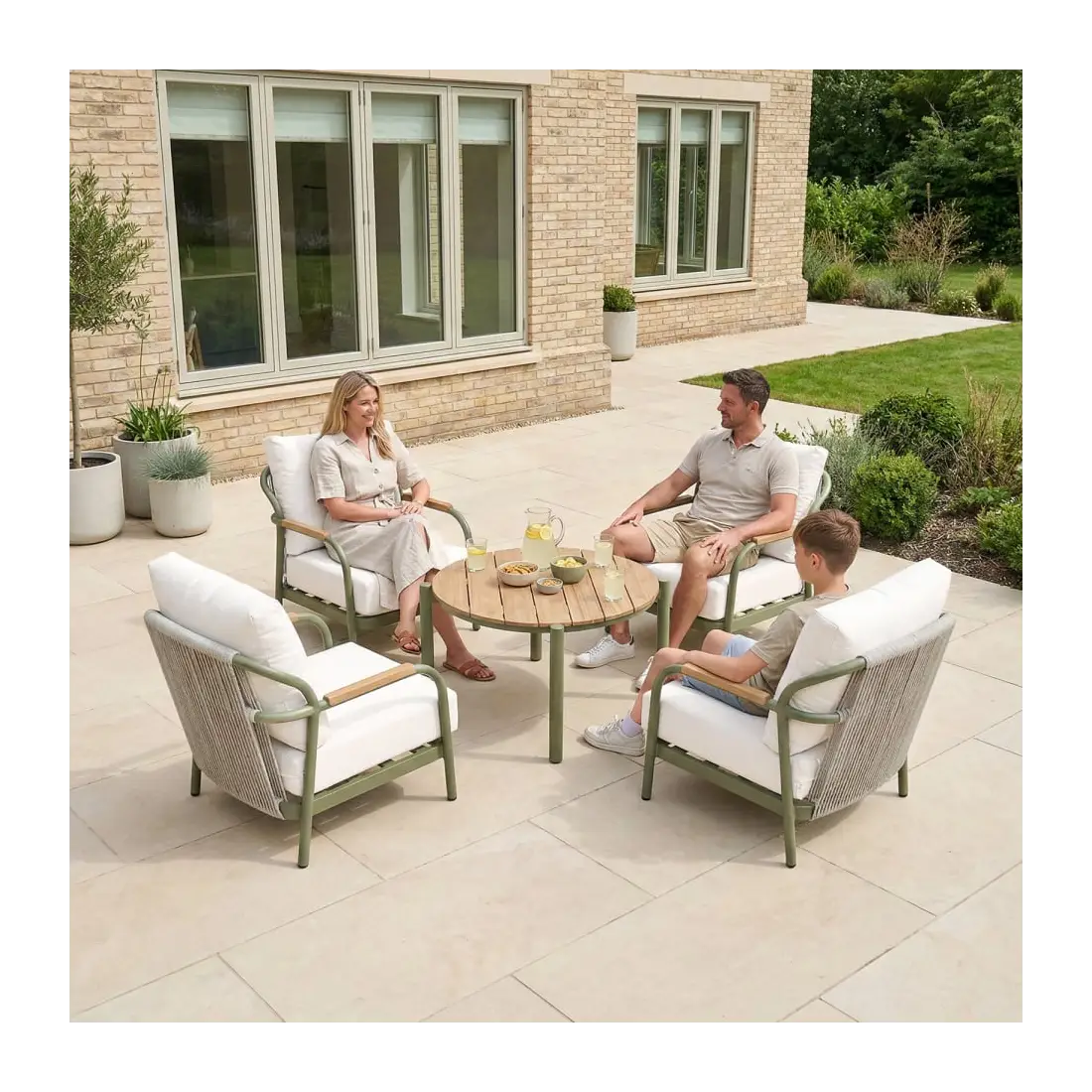 Ashley 4 Seat Rope Aluminium Dining Set - Round Table