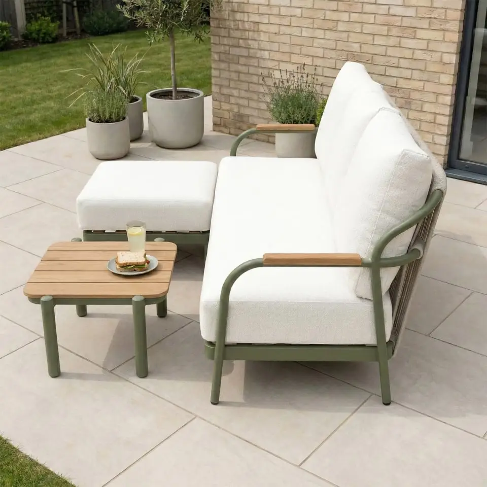 Ashley 3 Seater Rope Weave Chaise Sofa Set - Square Coffee Table