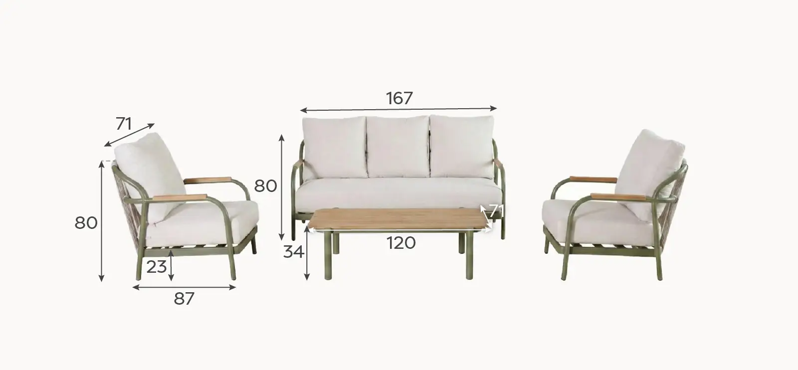 Ashley 3 Seater Sofa Set - Rectangular Coffee Table