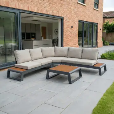 Maddox Aluminium Wood Look Curved Corner Sofa Set